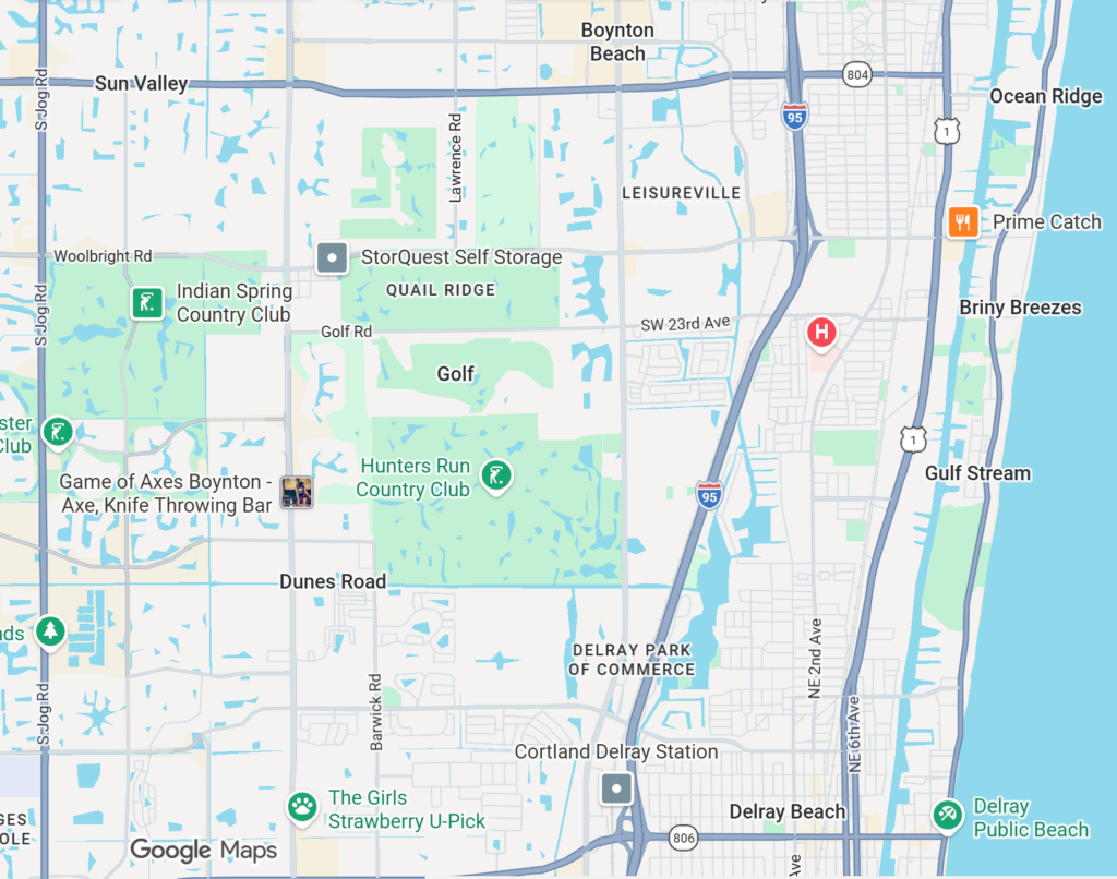 A Google Map of South Palm beach County Deerfield beach Fl, Boca Raton & Delray Beach FL Map