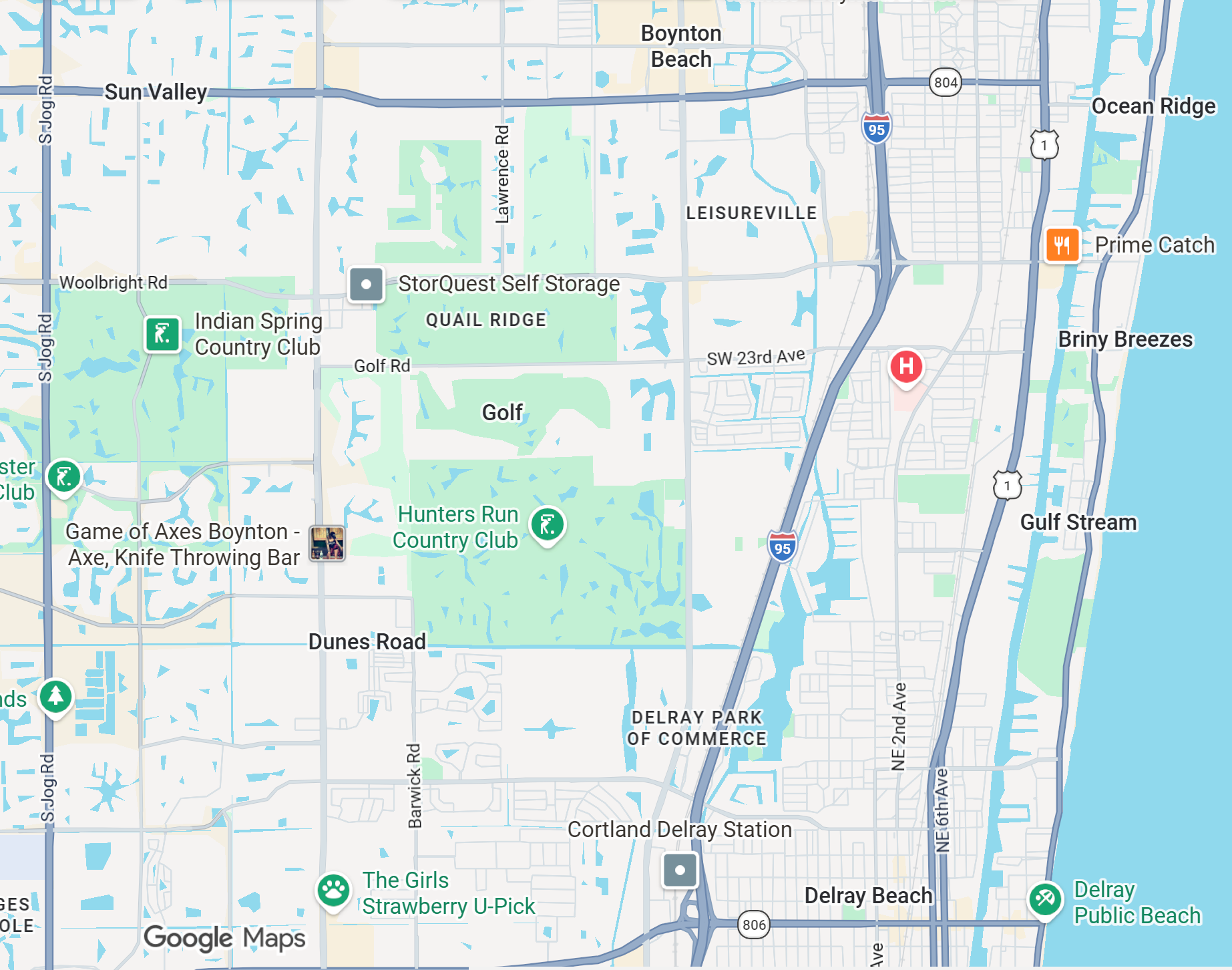 A Google Map of South Palm beach County Deerfield beach Fl, Boca Raton & Delray Beach FL Map